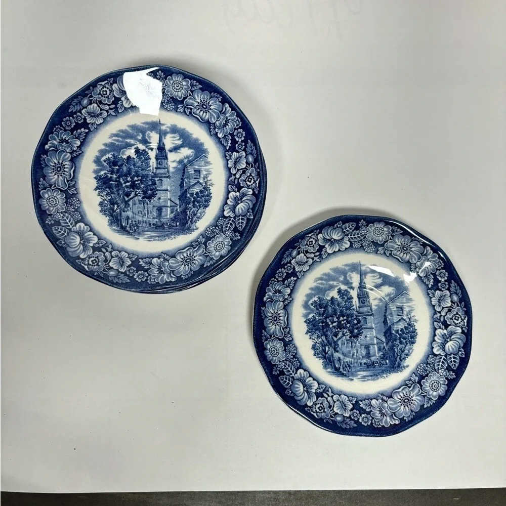 Liberty Blue 7pc Set Old North‎ Church Saucers